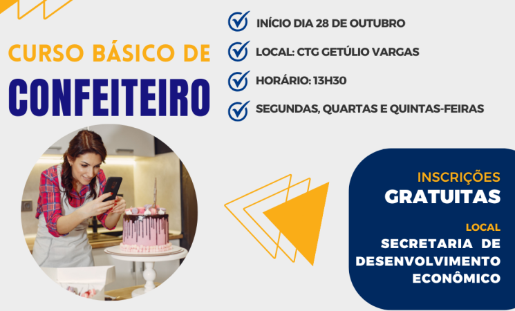 Prefeitura de Getúlio Vargas abre inscrições para curso gratuito de confeiteiro pelo programa RS Qualificação