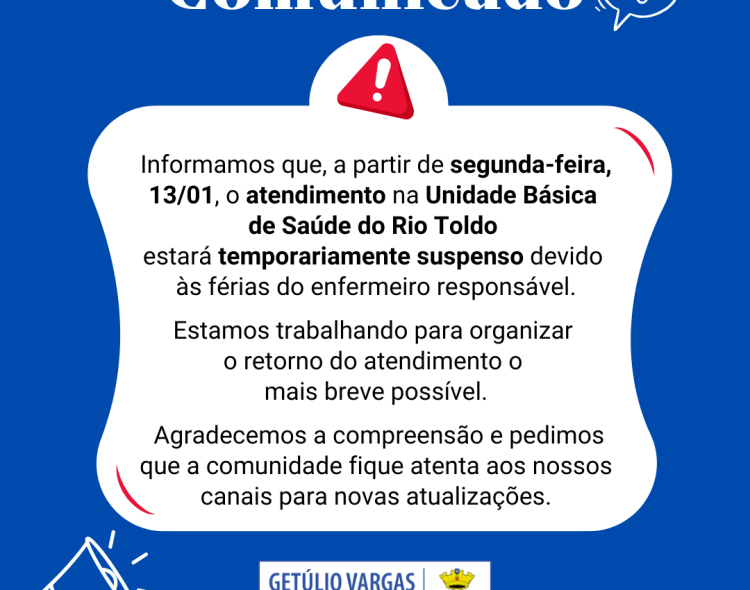 Unidade Básica de Saúde do Rio Toldo ficará sem atendimento temporariamente a partir do dia 13 de janeiro