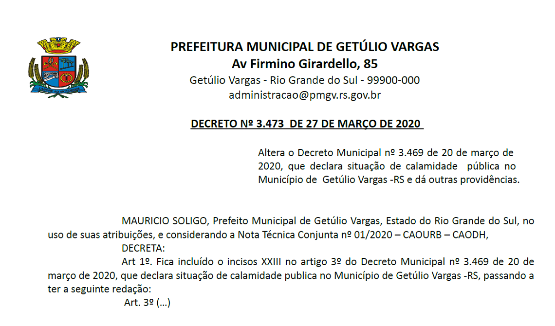 Decreto 3473 Altera Dec 3469 CORONAVIRUS – COVID 19 – Referente Construções