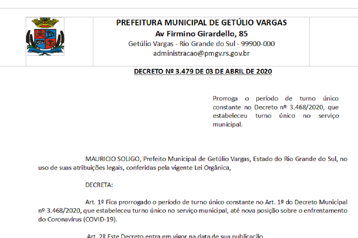 Decreto 3479 Prorroga o período de turno único