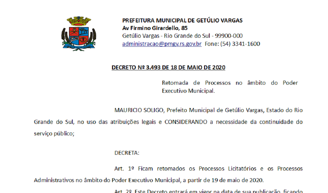 Decreto 3493 Retomada de Processos no âmbito do Poder Executivo Municipal