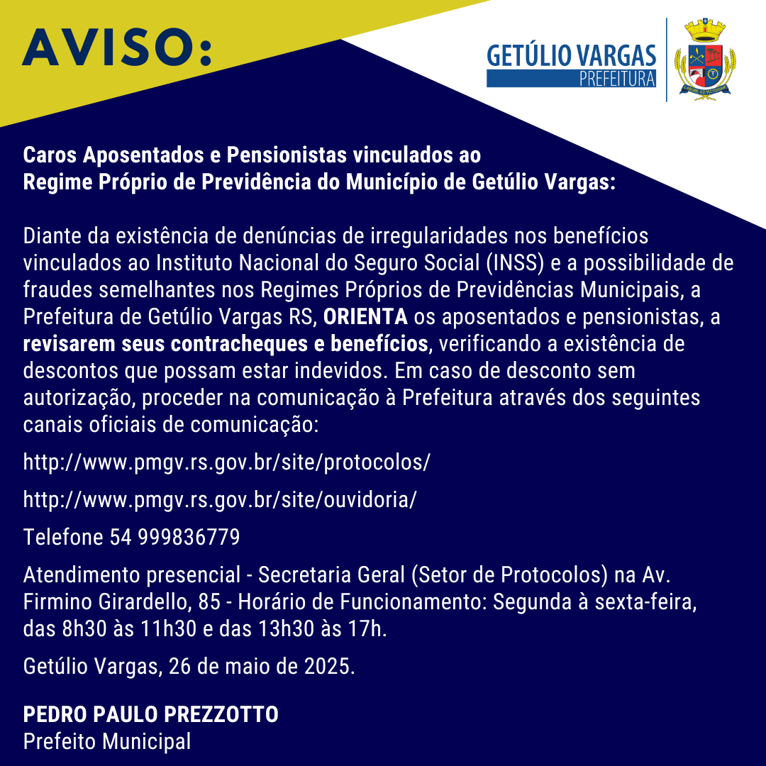 Aviso aos pensionistas
