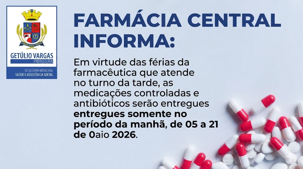 Farmácia Central altera temporariamente horário de entrega de medicamentos controlados