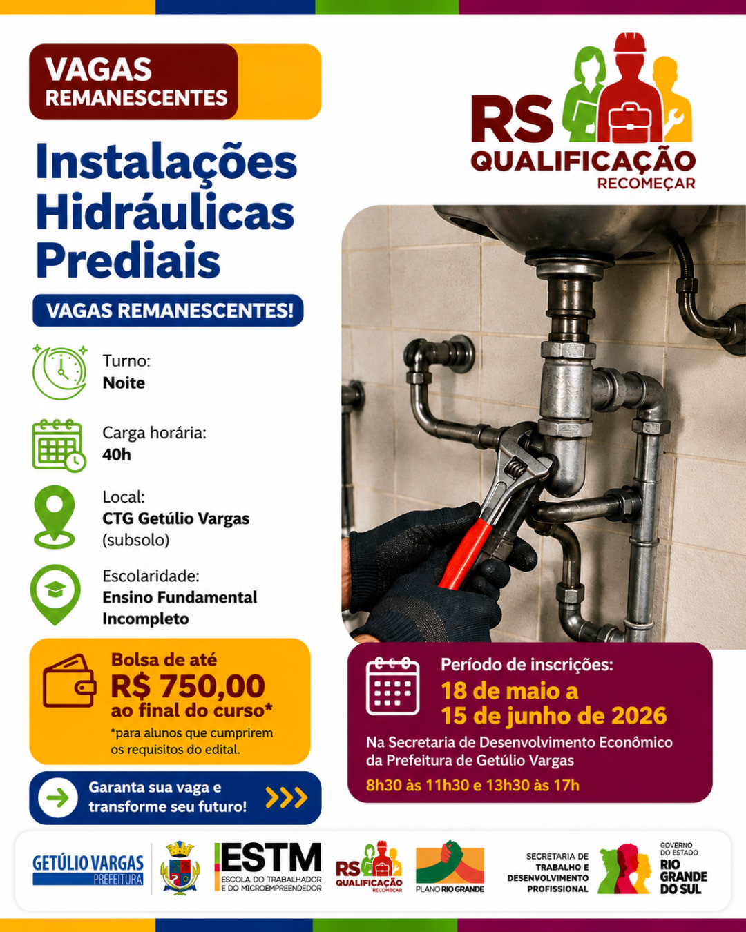 Prefeitura de Getúlio Vargas abre inscrições para vagas remanescentes de curso gratuito de qualificação profissional
