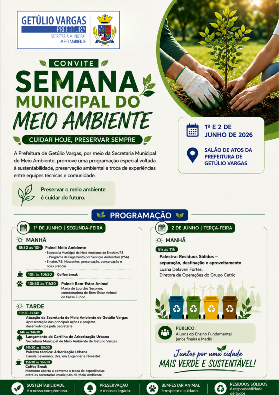 Semana do Meio Ambiente terá programação especial em Getúlio Vargas