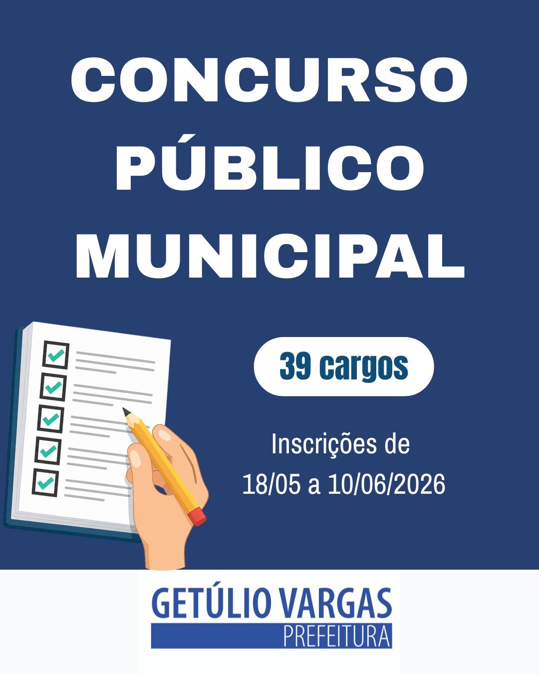 Prefeitura de Getúlio Vargas prepara novo concurso público com edital previsto para os próximos dias