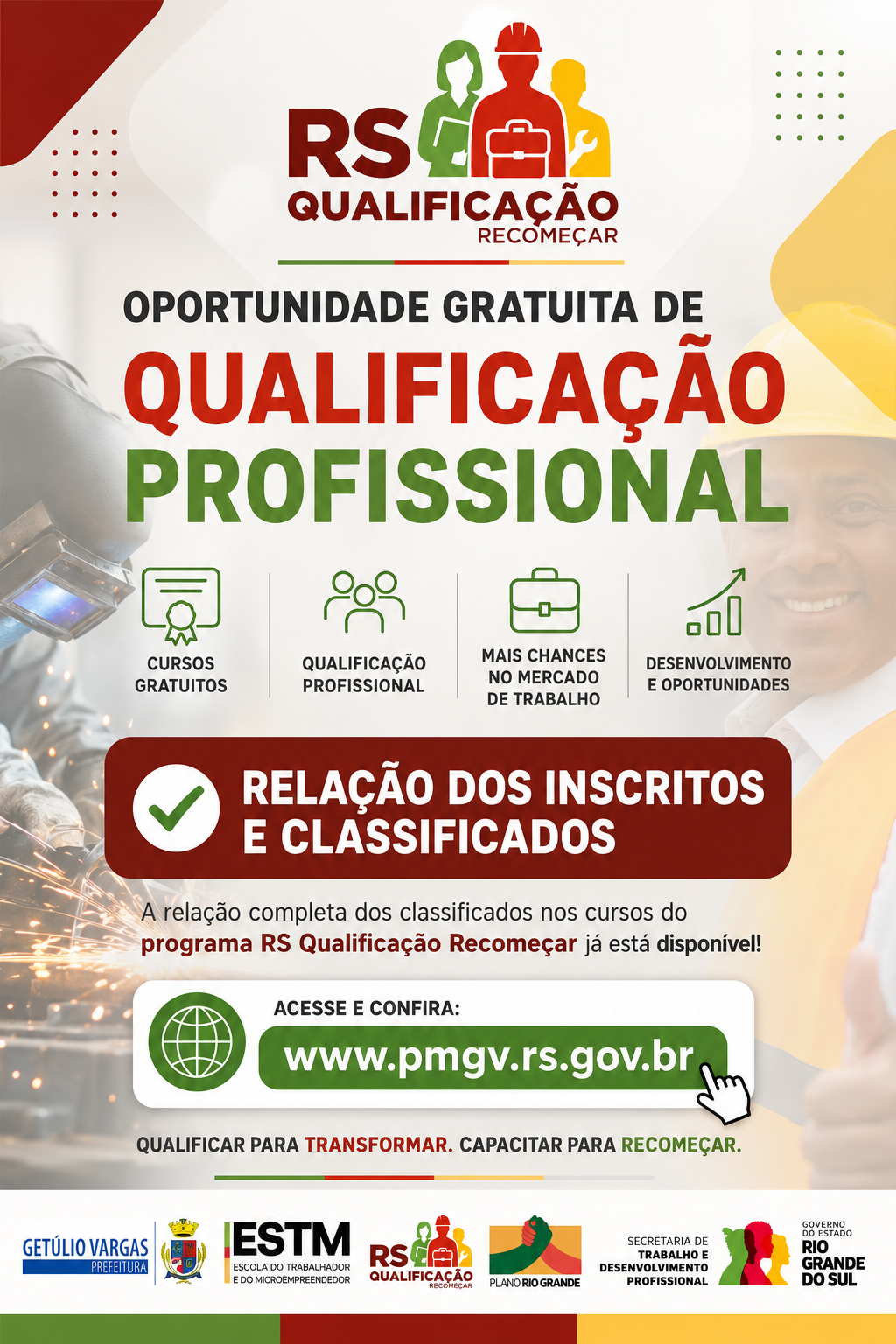 Prefeitura divulga resultado final dos classificados nos cursos do programa RS Qualificação Recomeçar