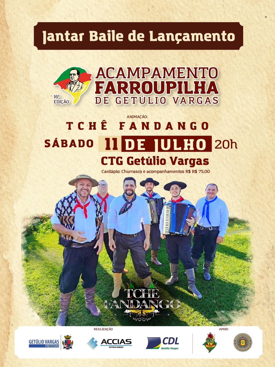 Jantar Baile marca lançamento do 16º Acampamento Farroupilha de Getúlio Vargas