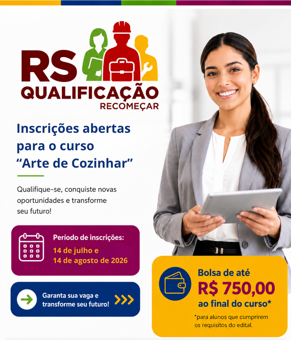 Getúlio Vargas abre inscrições para curso gratuito de Arte de Cozinhar pelo Programa RS Qualificação Recomeçar