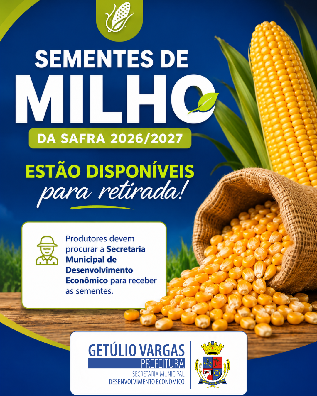 Sementes de milho da safra 2026/2027 estão disponíveis para retirada
