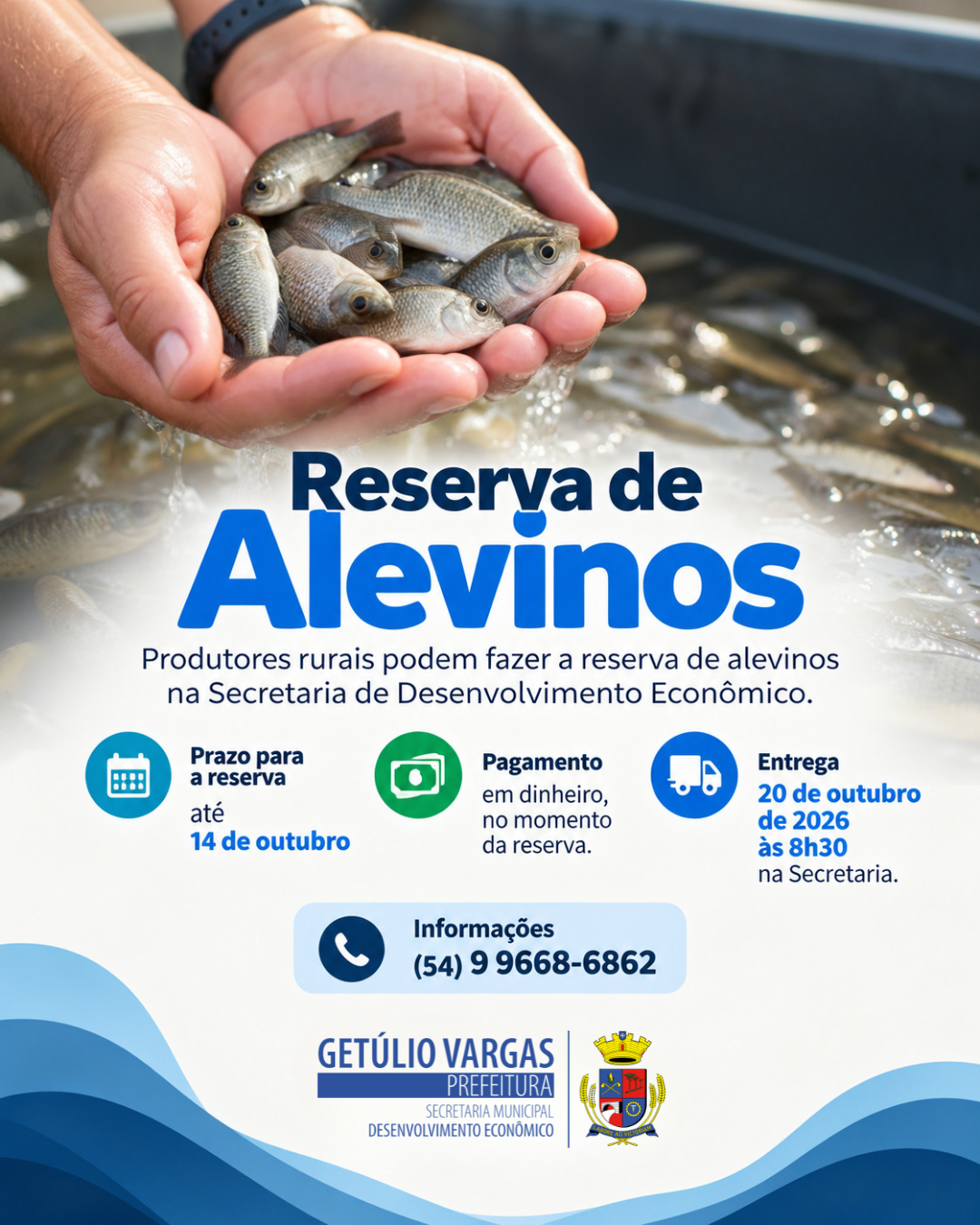 Produtores rurais podem reservar alevinos na Secretaria de Desenvolvimento Econômico