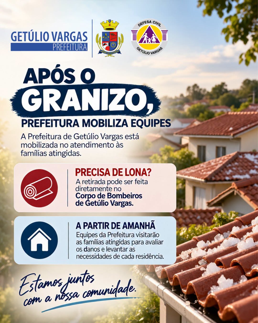 Prefeitura orienta famílias atingidas pelo granizo sobre cadastro para recebimento de telhas de fibrocimento