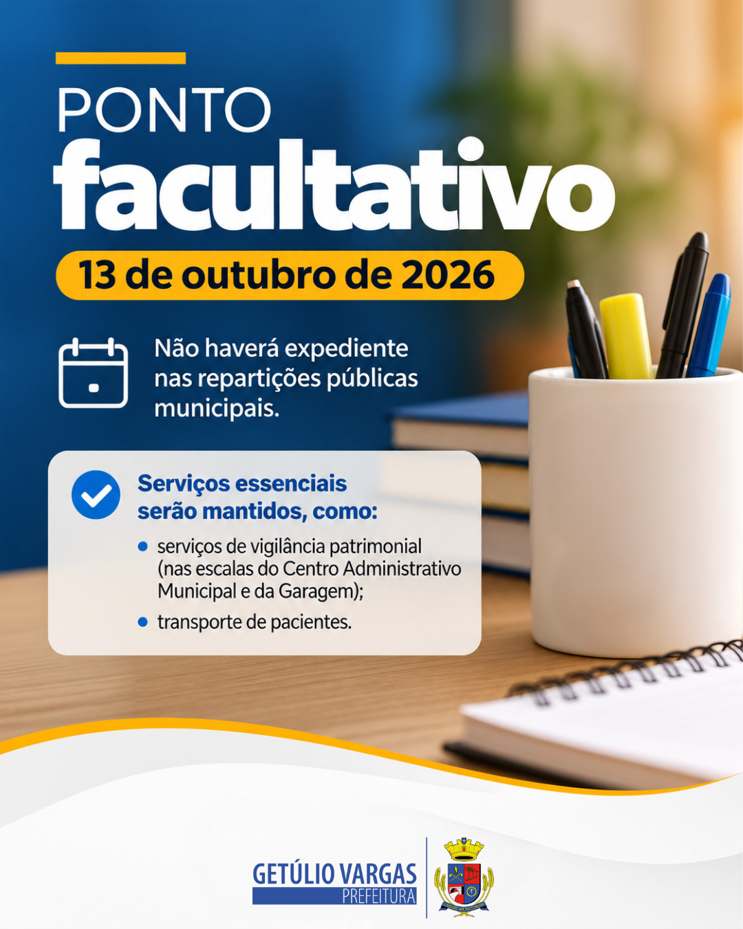 Prefeitura de Getúlio Vargas decreta ponto facultativo no dia 13 de outubro